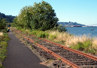 Photo of asphalt trail next to abandomed rail tracks