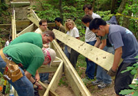 Photo of people working on wood bridge