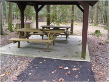 Photo of picnic benches under a pavilion